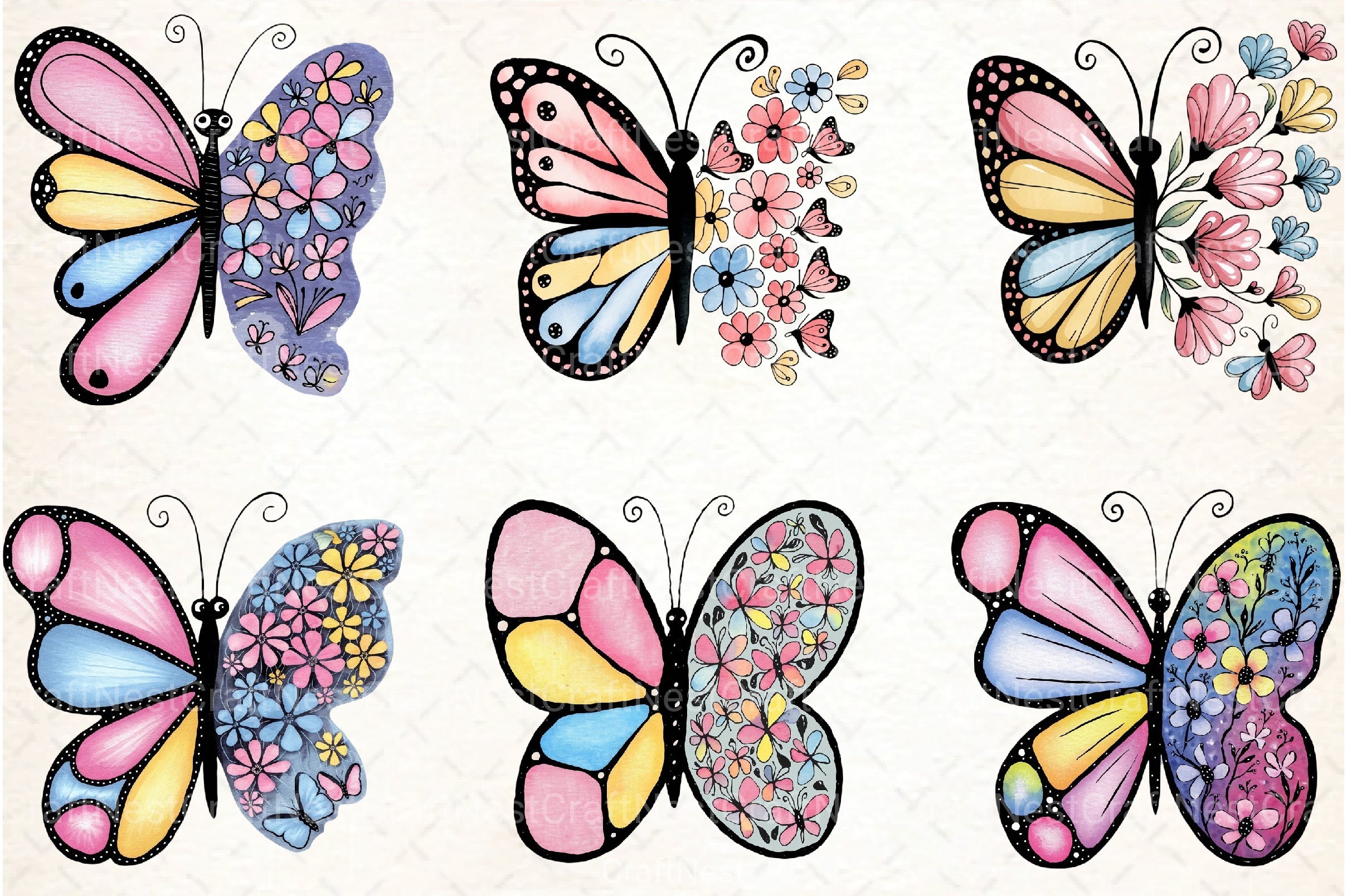 Floral Butterfly Clipart Bundle 1 - CraftNest - Digital Crafting and Art