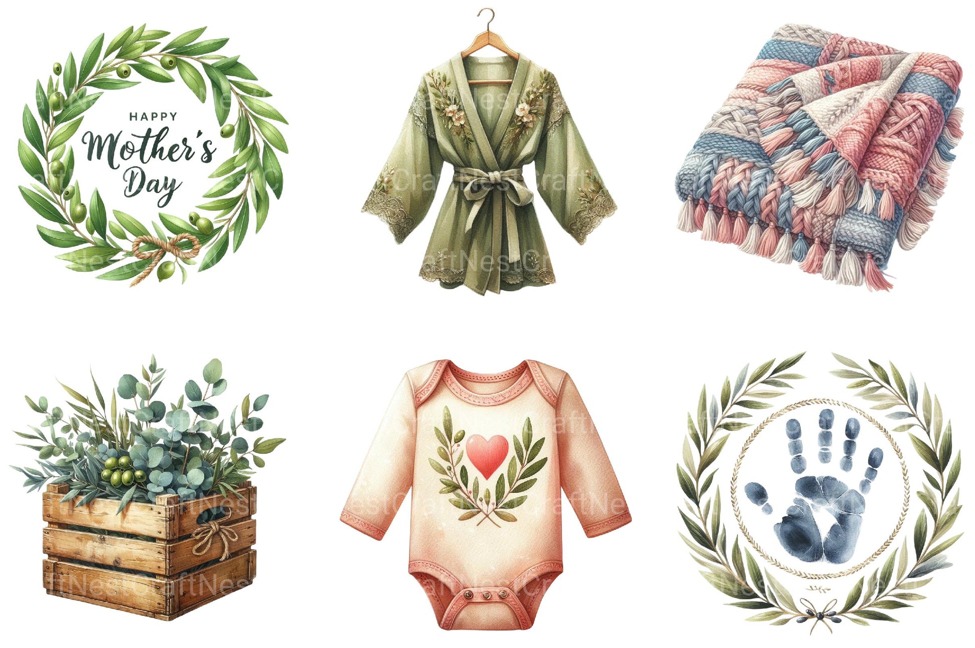 Boho Olive Green Mother’s Day Clipart - CraftNest - Digital Crafting and Art