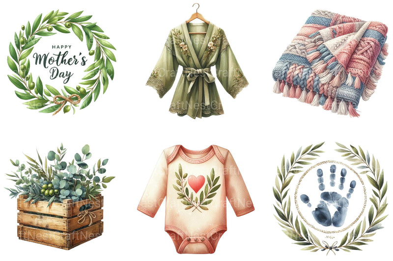 Boho Olive Green Mother’s Day Clipart - CraftNest - Digital Crafting and Art