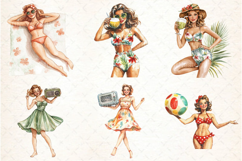 Summer Pin Up Girl Clipart Bundle - CraftNest - Digital Crafting and Art