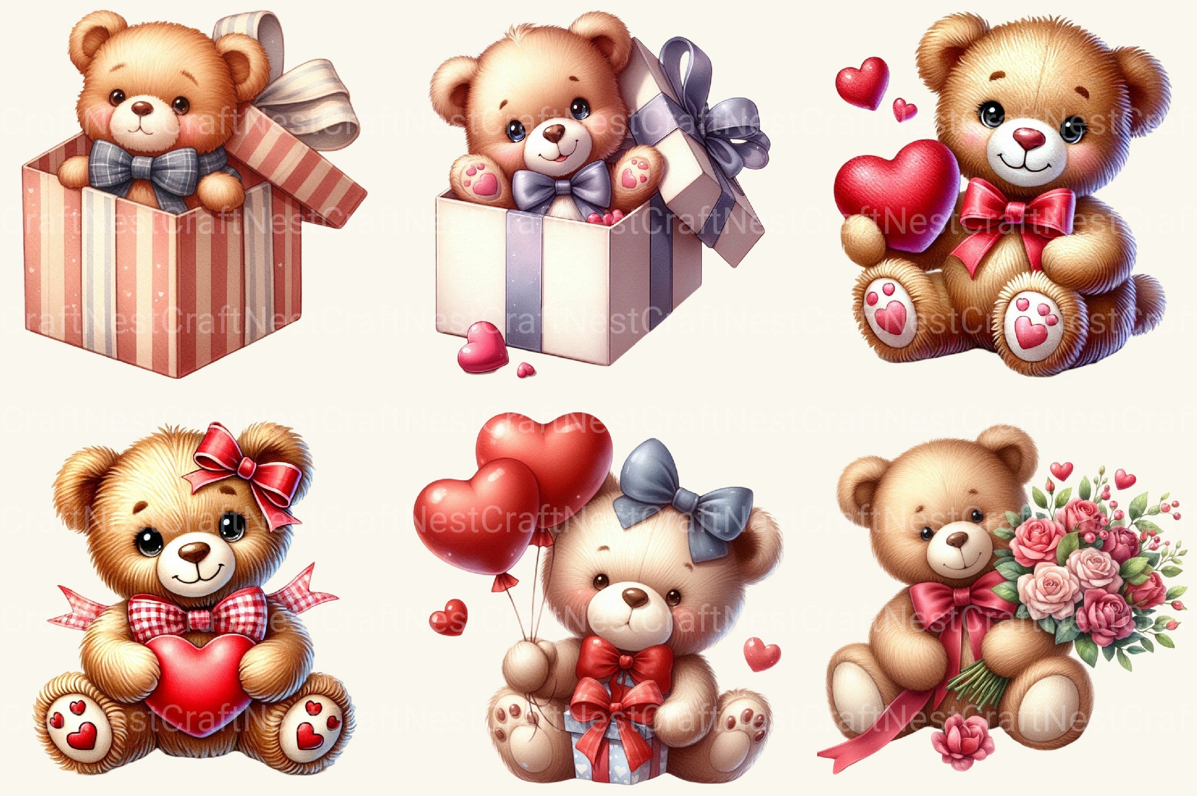 Valentine Teddy Clipart Bundle - CraftNest - Digital Crafting and Art