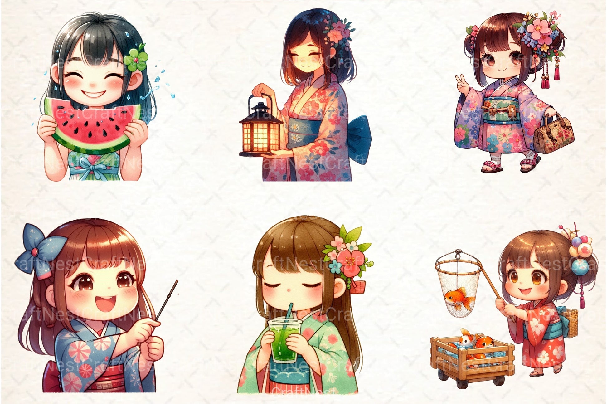 Japanese Summer Girls Clipart Bundle - CraftNest - Digital Crafting and Art