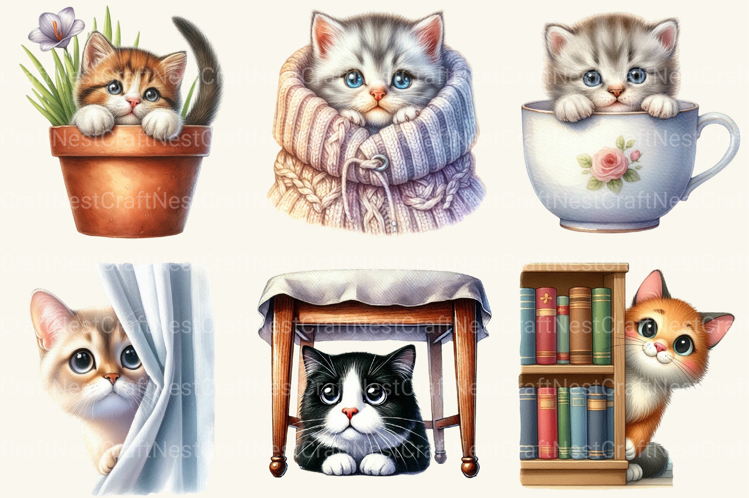 Peeking Cat Clipart Bundle - CraftNest - Digital Crafting and Art
