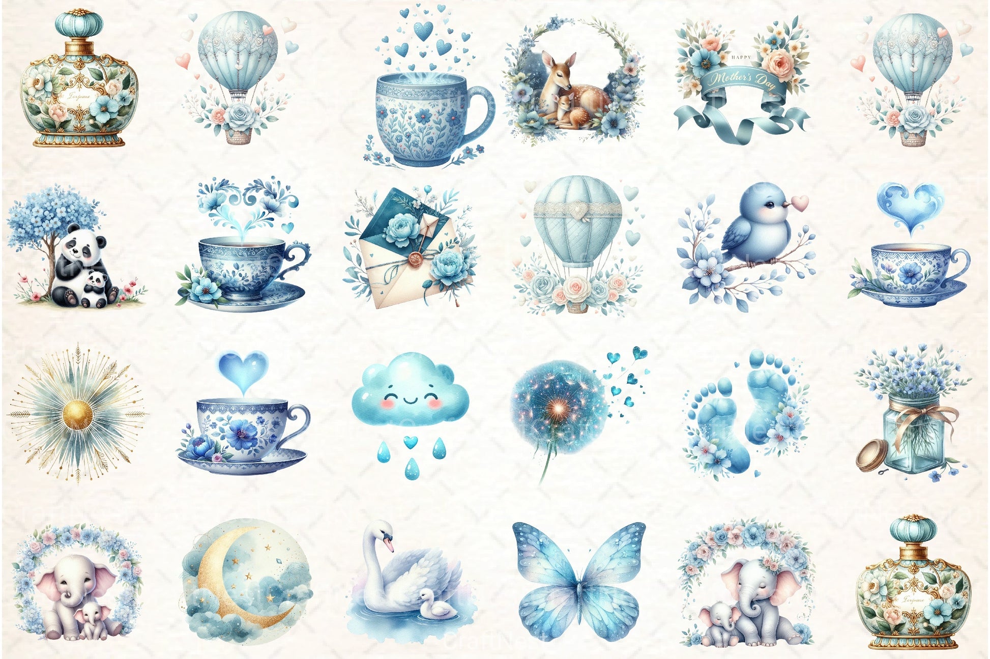 Cute Sky Blue Mother's Day Clipart Bundle - CraftNest - Digital Crafting and Art