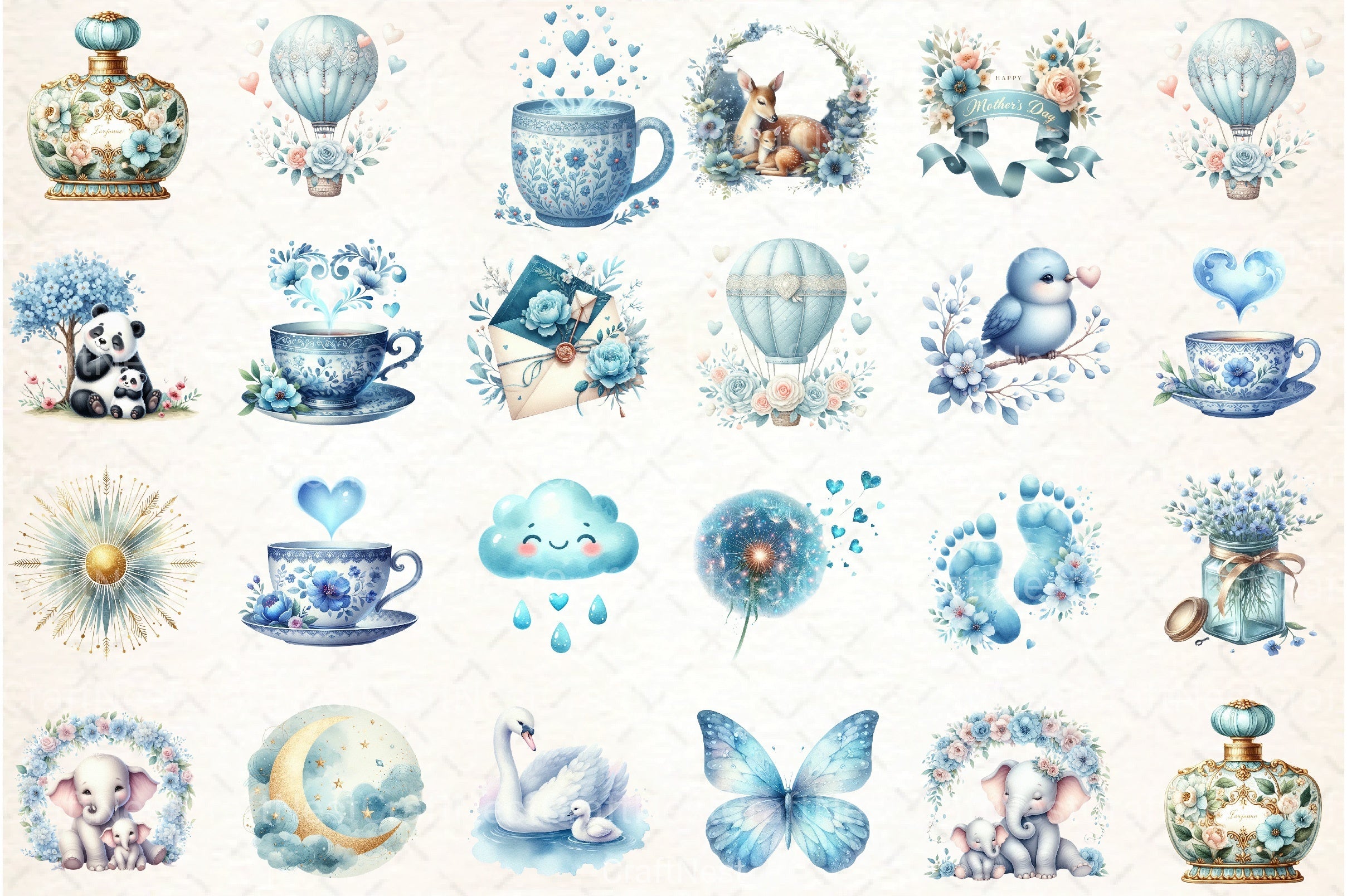 Cute Sky Blue Mother's Day Clipart Bundle - CraftNest - Digital Crafting and Art