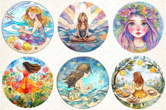 Stained Glass Summer Girls Clipart Bundle - CraftNest - Digital Crafting and Art