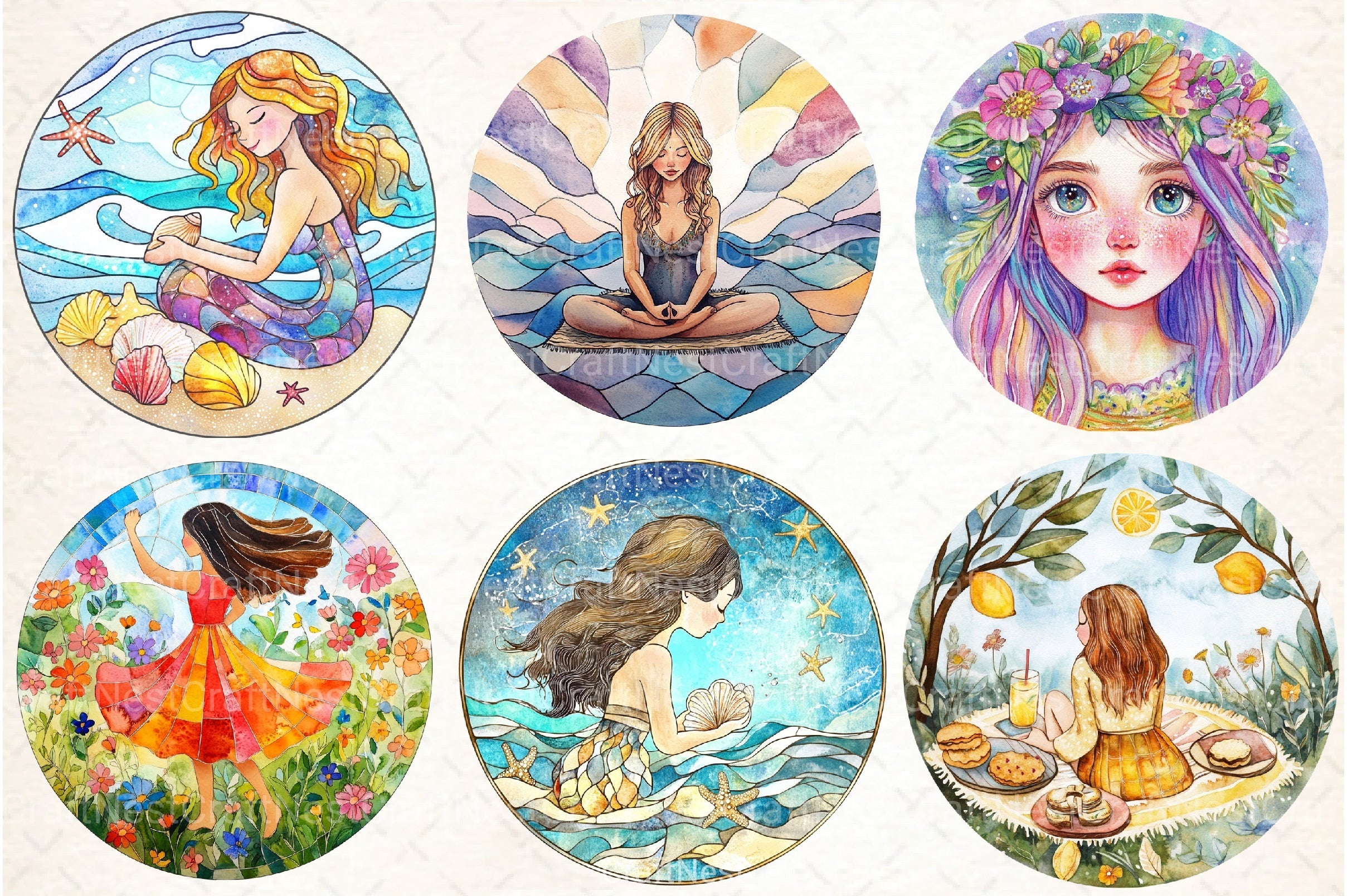 Stained Glass Summer Girls Clipart Bundle - CraftNest - Digital Crafting and Art