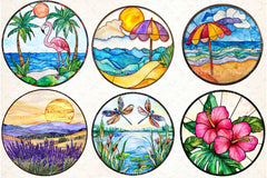 Round Stained Glass Summer Clipart Bundle 9 - CraftNest - Digital Crafting and Art