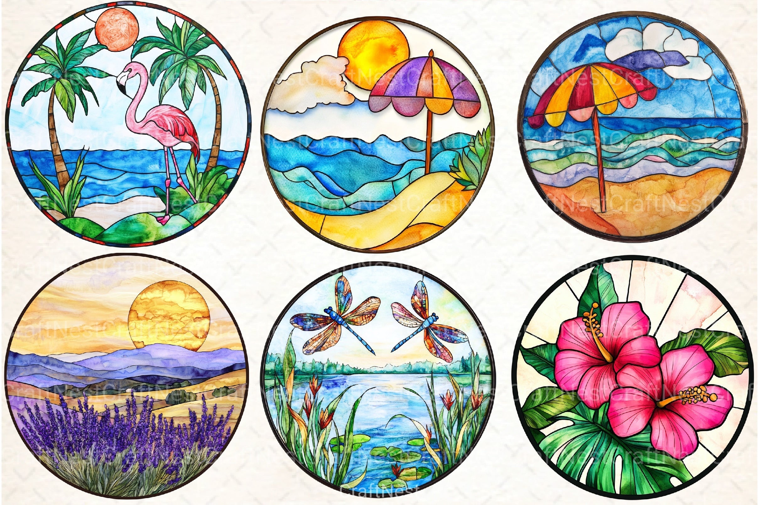 Round Stained Glass Summer Clipart Bundle 9 - CraftNest - Digital Crafting and Art