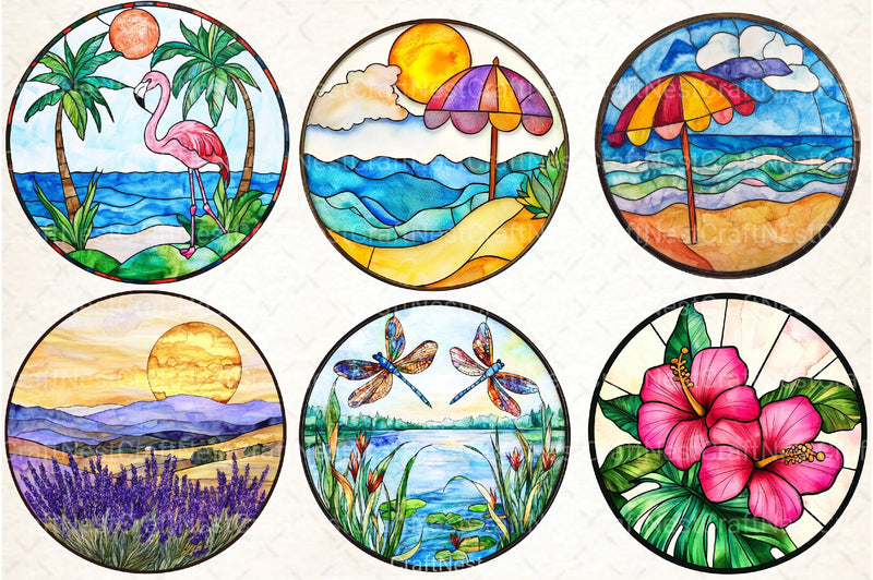 Round Stained Glass Summer Clipart Bundle 9 - CraftNest - Digital Crafting and Art