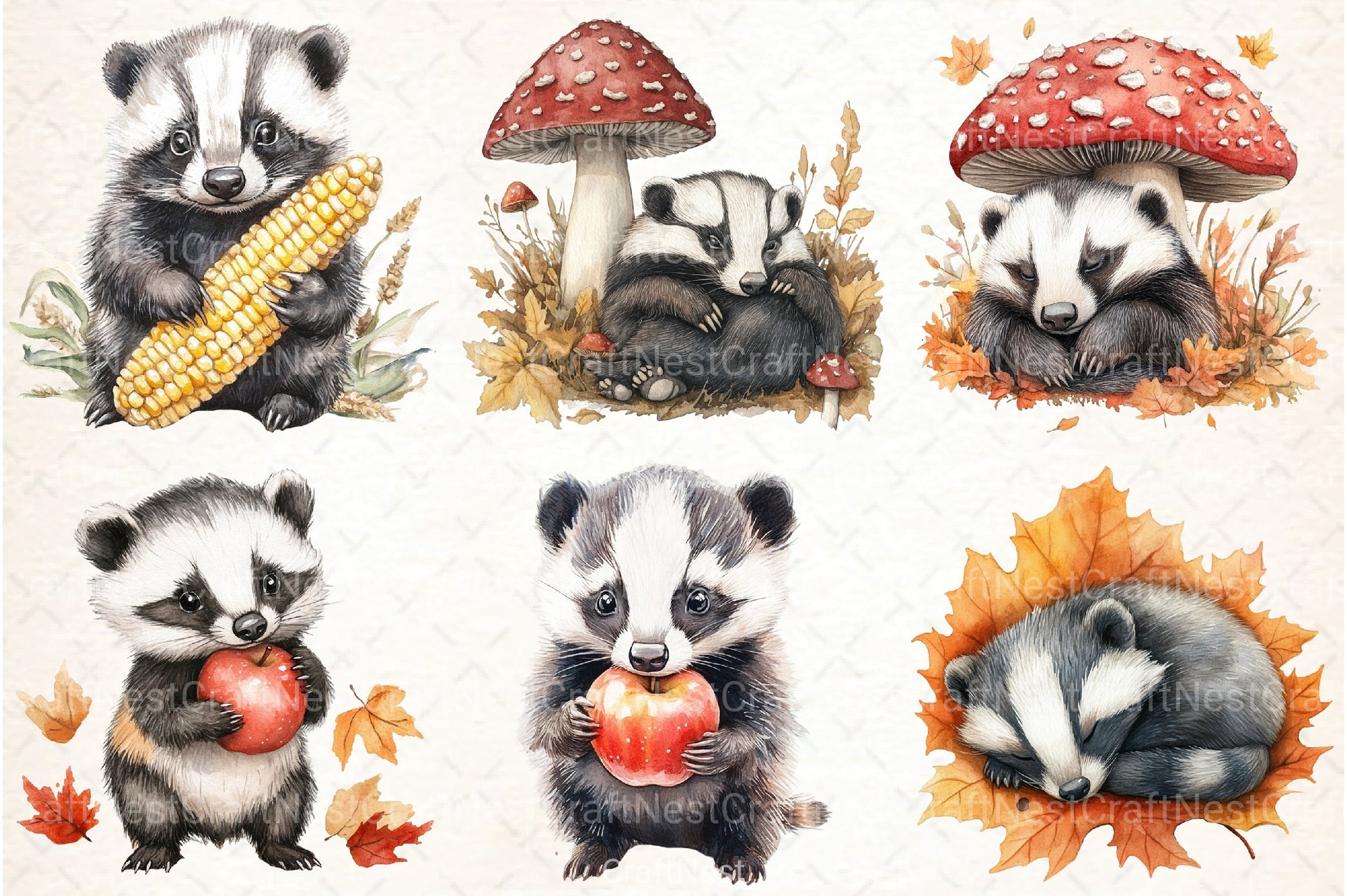 Cute Autumn Badger Clipart Bundle 99 - CraftNest - Digital Crafting and Art