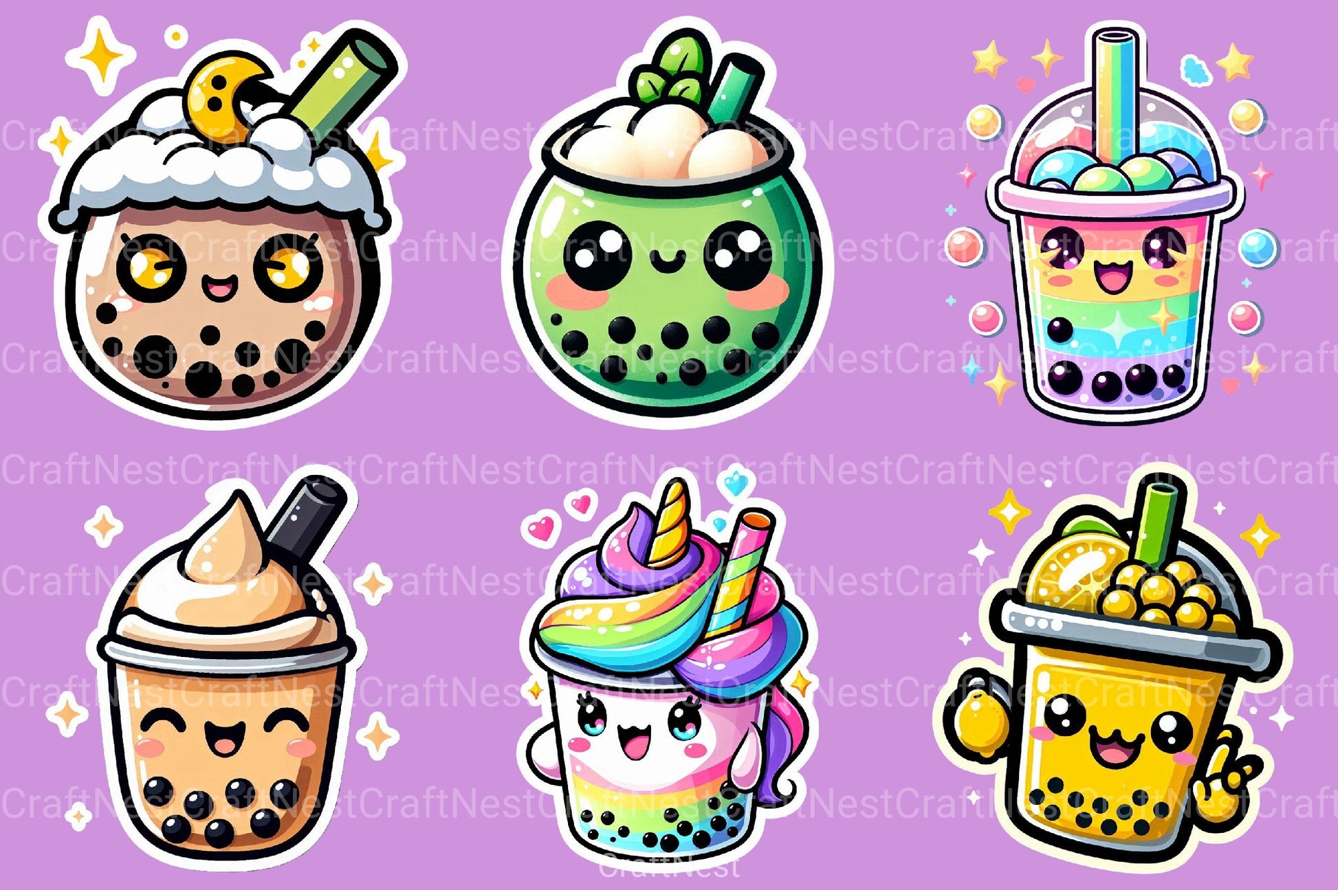 Boba Tea Sticker Clipart Bundle - CraftNest - Digital Crafting and Art