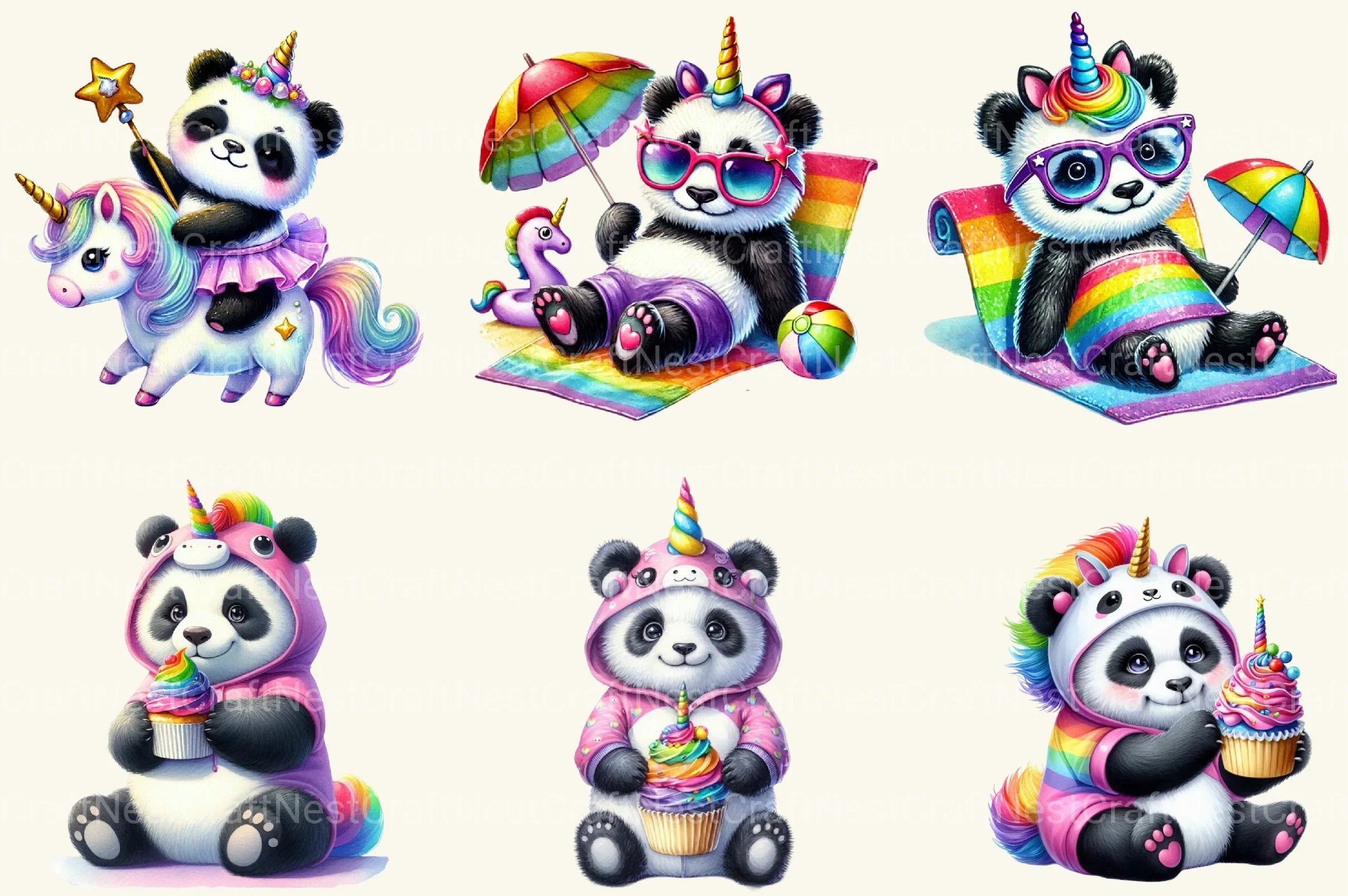 Unicorn Panda Clipart Bundle 1 - CraftNest - Digital Crafting and Art