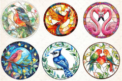 Round Stained Glass Birds Clipart Bundle 4 - CraftNest - Digital Crafting and Art