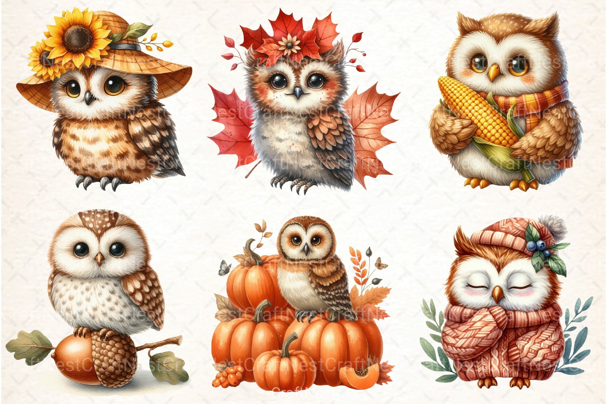 Cute Autumn Owl Clipart Bundle 1 - CraftNest - Digital Crafting and Art