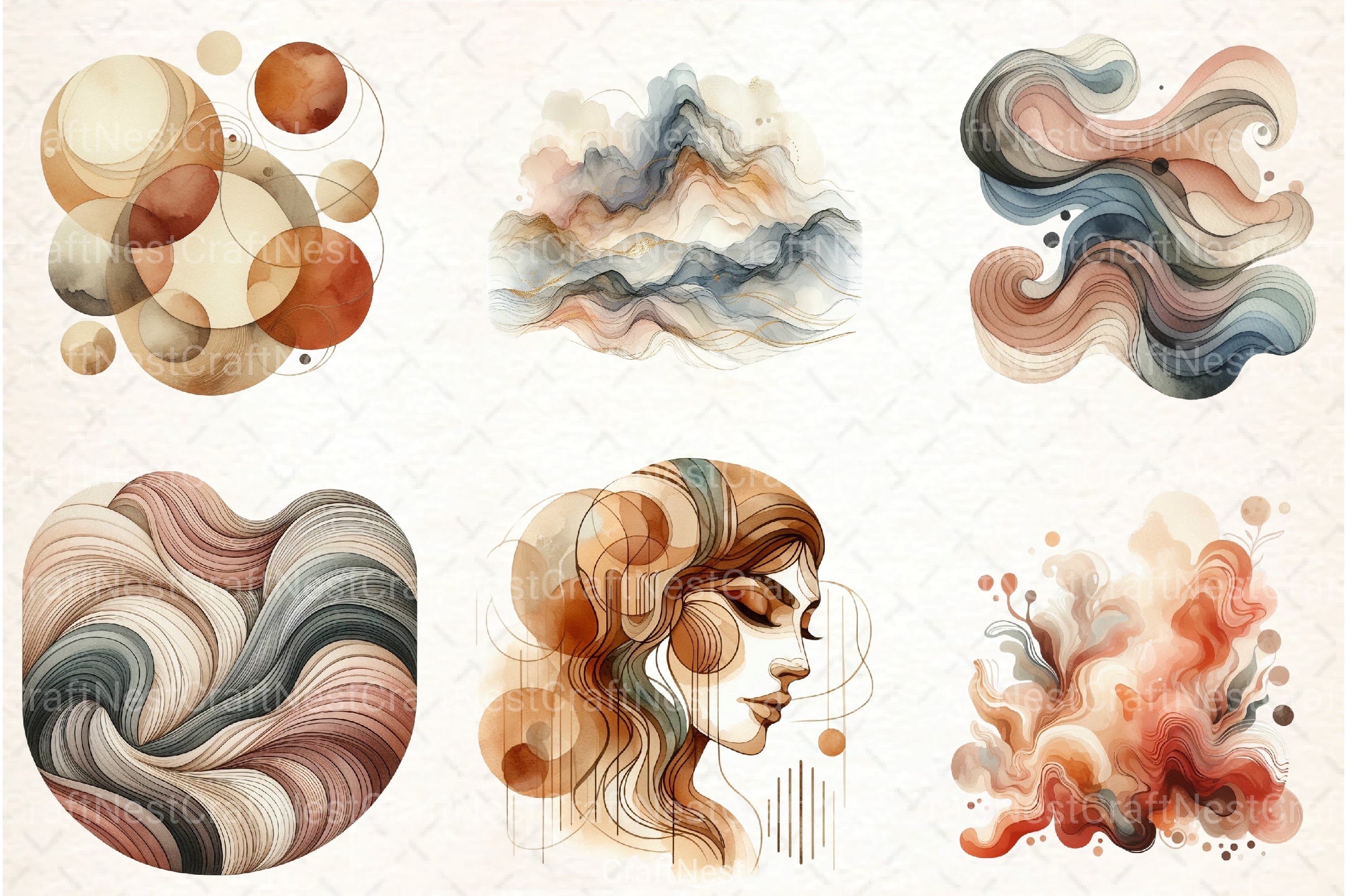 Modern Abstract Boho Art Clipart Bundle - CraftNest - Digital Crafting and Art