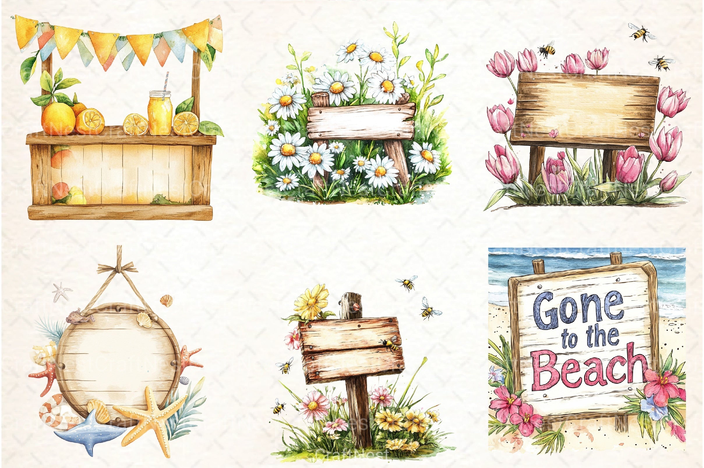 Summer Day Wooden Sign Clipart Bundle 1 - CraftNest - Digital Crafting and Art