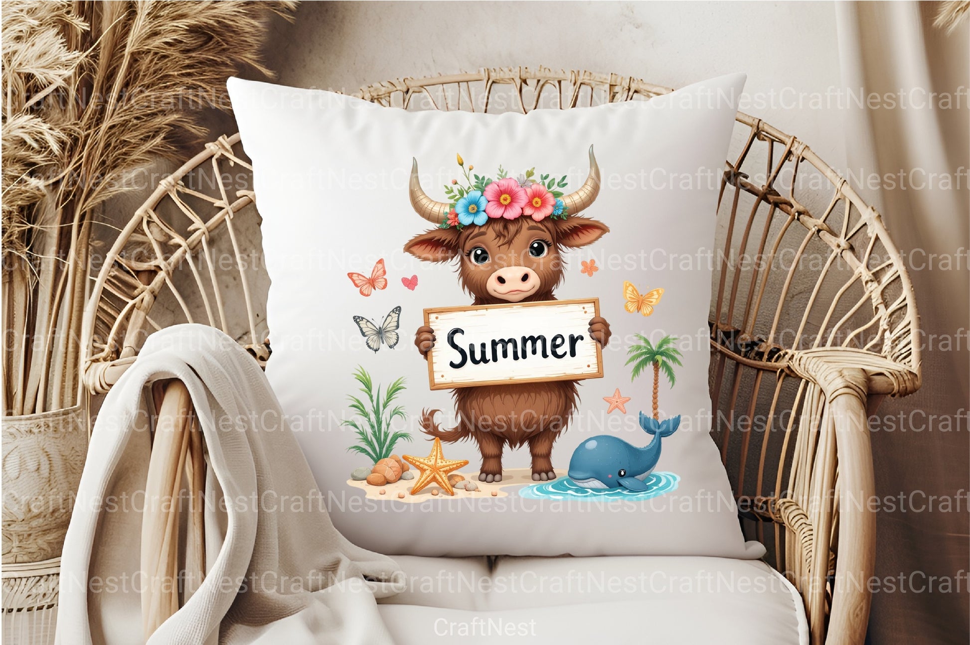 Summer Highland Cow Clipart Bundle 99 - CraftNest - Digital Crafting and Art