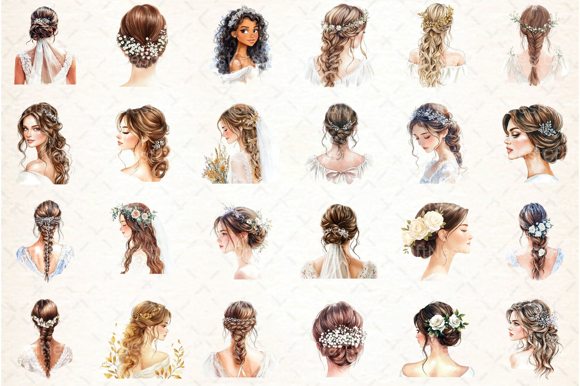 Beautiful Bridal Hairstyle Clipart Bundle - CraftNest - Digital Crafting and Art