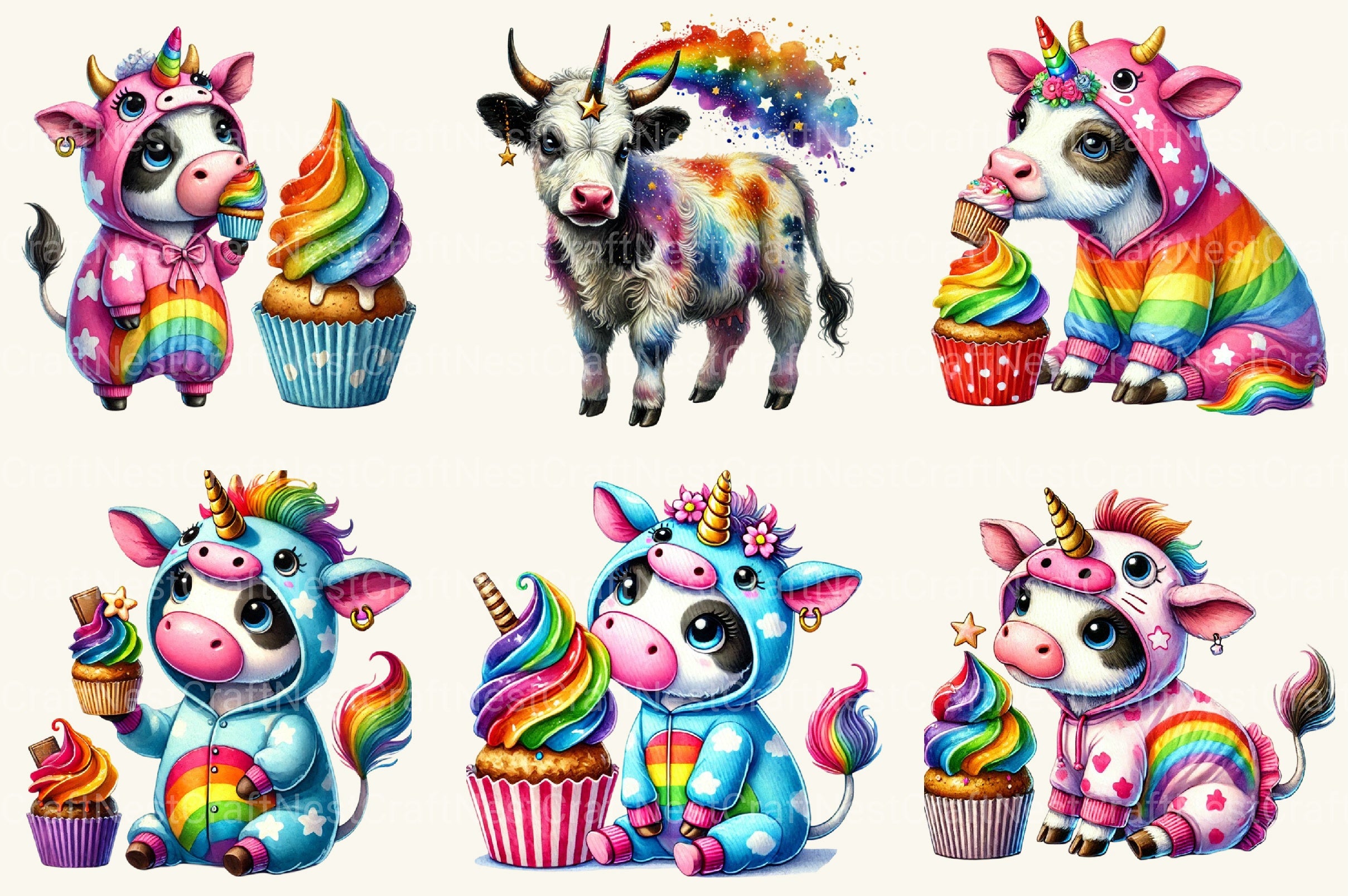 Unicorn Cow Clipart Bundle 2 - CraftNest - Digital Crafting and Art