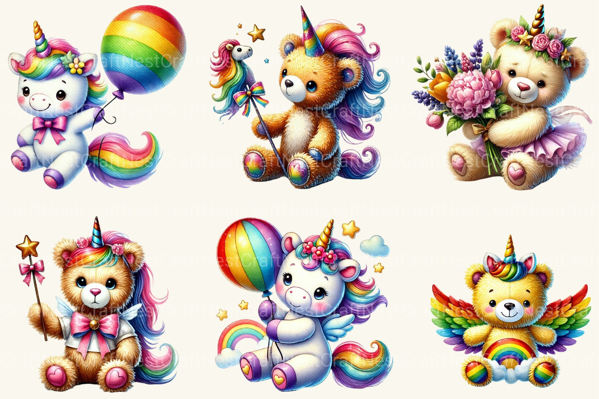 Unicorn Teddy Bear Clipart Bundle - CraftNest - Digital Crafting and Art