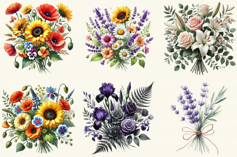Flower Bouquet Clipart Bundle - CraftNest - Digital Crafting and Art