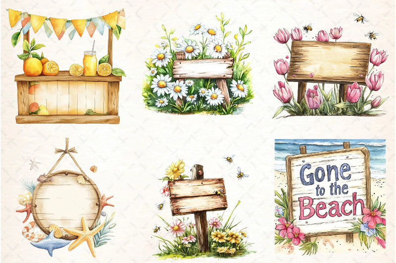 Summer Day Wooden Sign Clipart Bundle - CraftNest - Digital Crafting and Art
