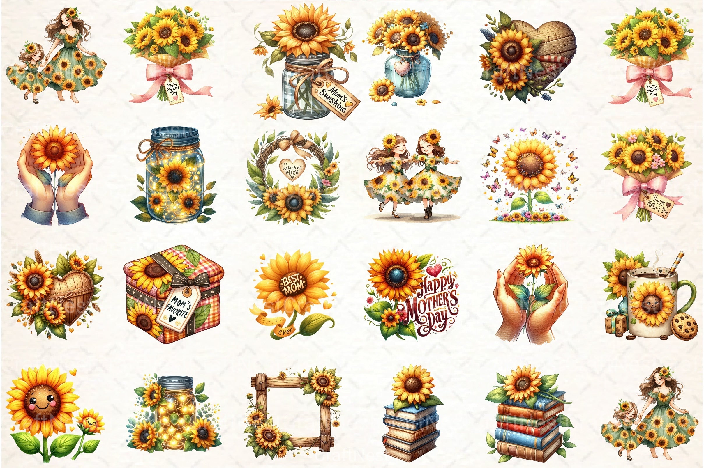 Sunflower Mother's Day Clipart Bundle 19 - CraftNest - Digital Crafting and Art