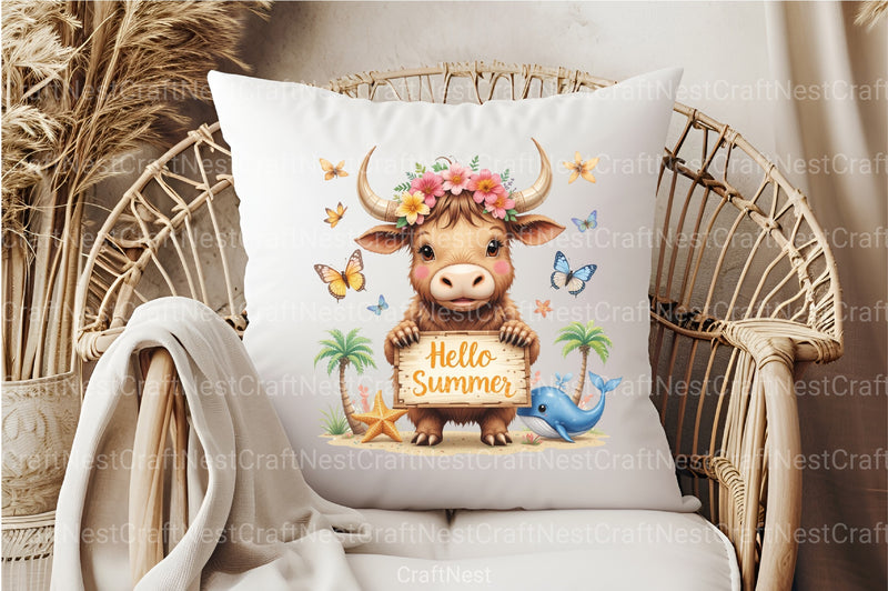 Summer Highland Cow Clipart Bundle 13 - CraftNest - Digital Crafting and Art