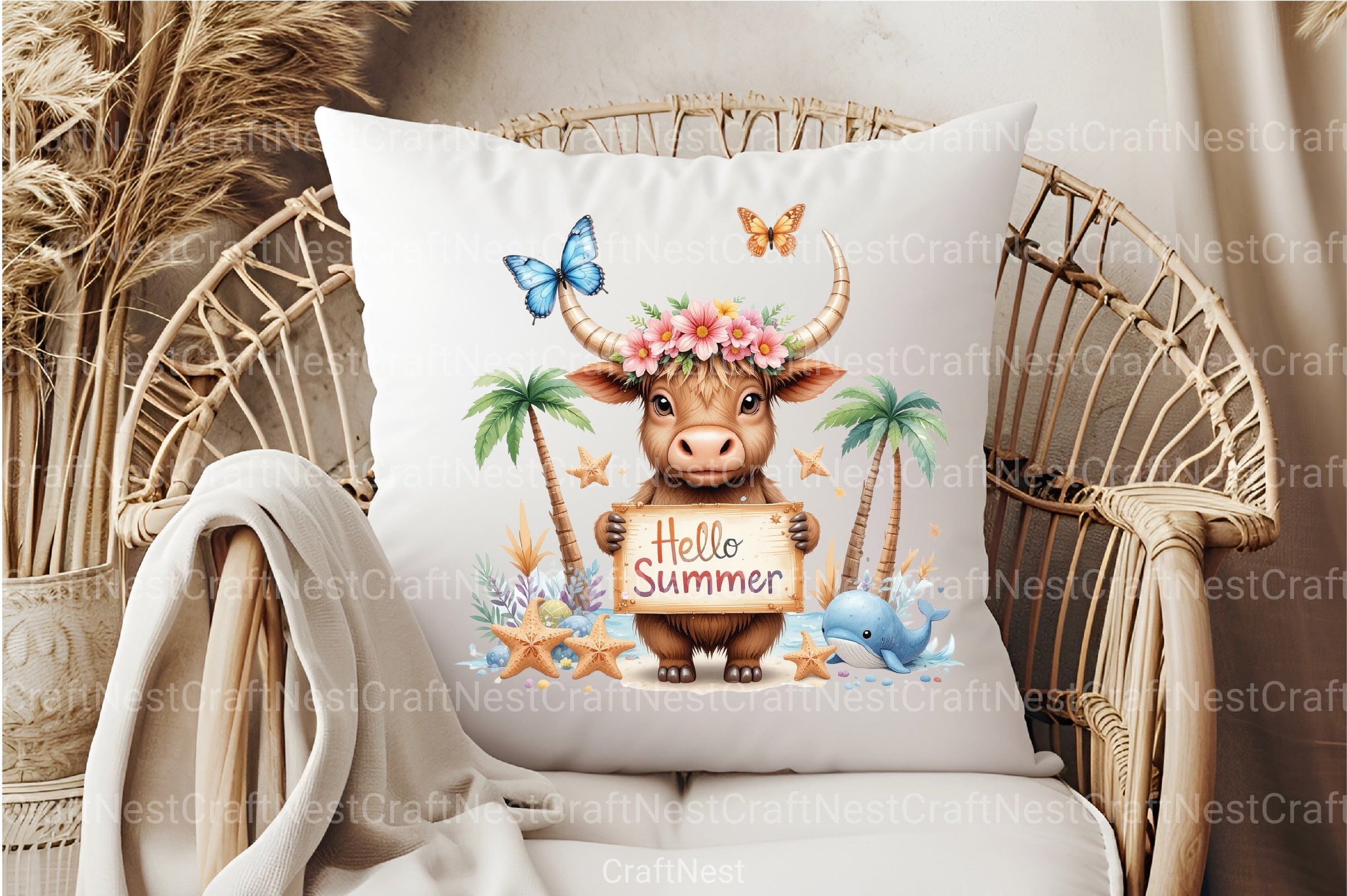 Summer Highland Cow Clipart Bundle 11 - CraftNest - Digital Crafting and Art