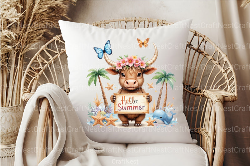 Summer Highland Cow Clipart Bundle 11 - CraftNest - Digital Crafting and Art