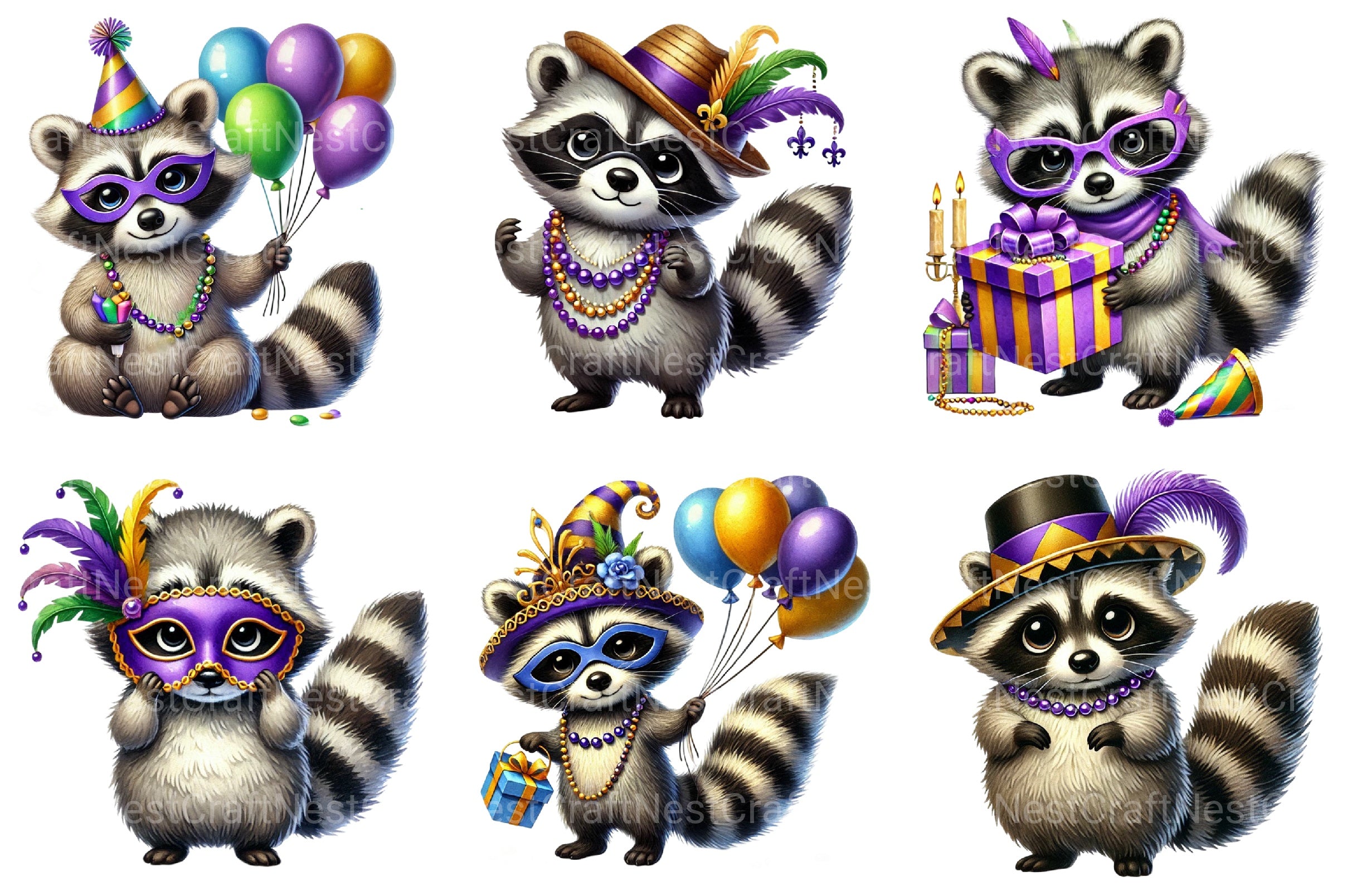 Mardi Gras Raccoon Clipart Bundle 1 - CraftNest - Digital Crafting and Art