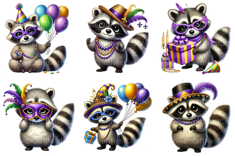 Mardi Gras Raccoon Clipart Bundle 1 - CraftNest - Digital Crafting and Art