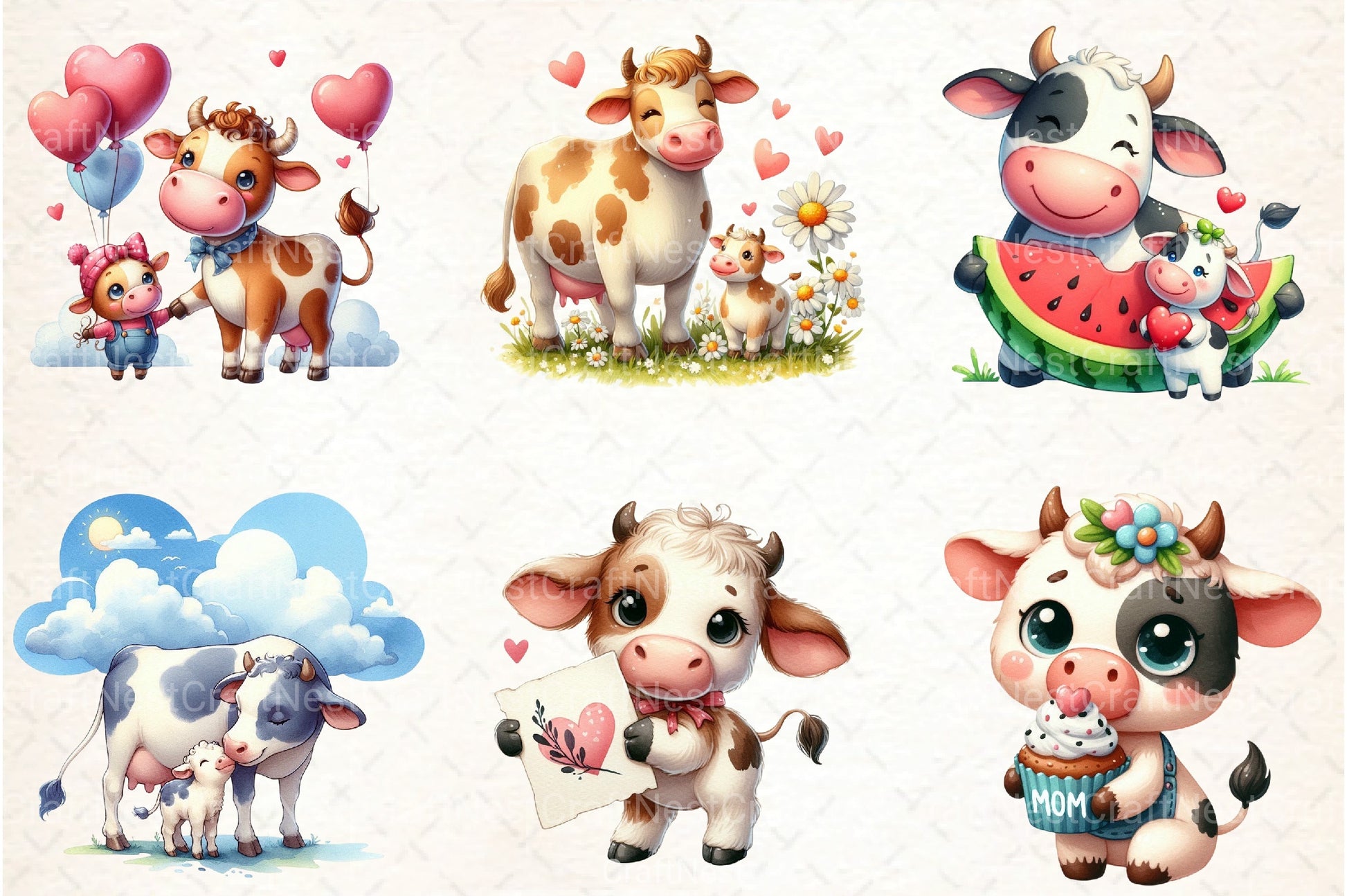 Cow Mother's Day Clipart Bundle - CraftNest - Digital Crafting and Art