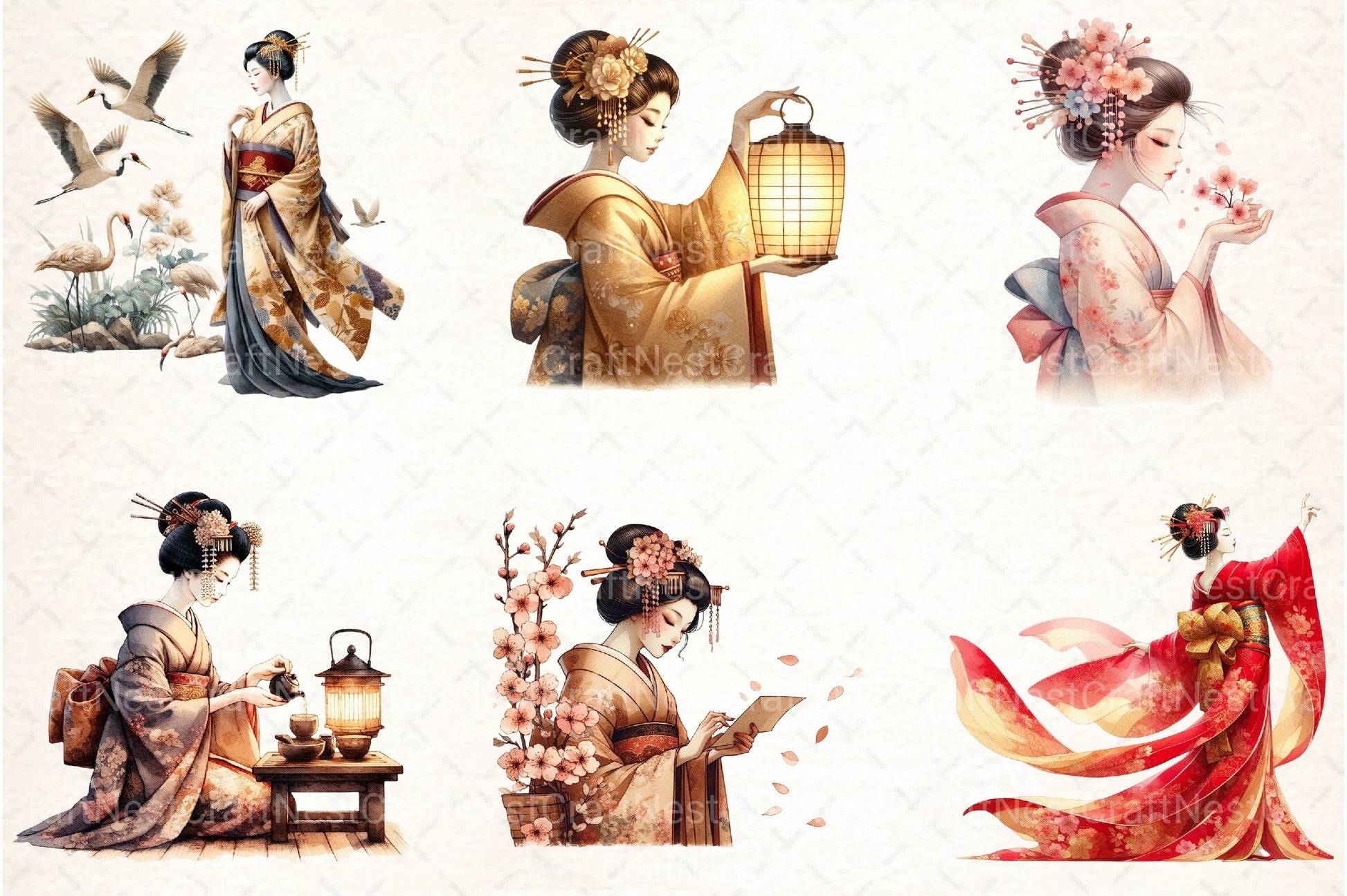 Japanese Geisha Asian Beauty Clipart Bundle - CraftNest - Digital Crafting and Art