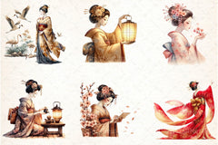 Japanese Geisha Asian Beauty Clipart Bundle - CraftNest - Digital Crafting and Art