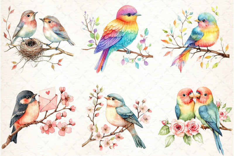 Cute Birds on Branch Clipart Bundle - CraftNest - Digital Crafting and Art