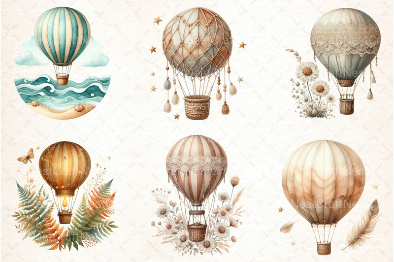 Boho Hot Air Balloons Clipart Bundle - CraftNest - Digital Crafting and Art