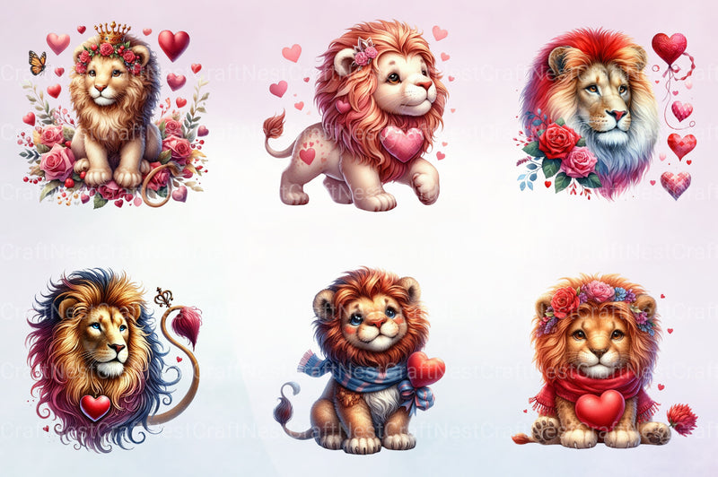 Valentine Lion Clipart Bundle - CraftNest - Digital Crafting and Art