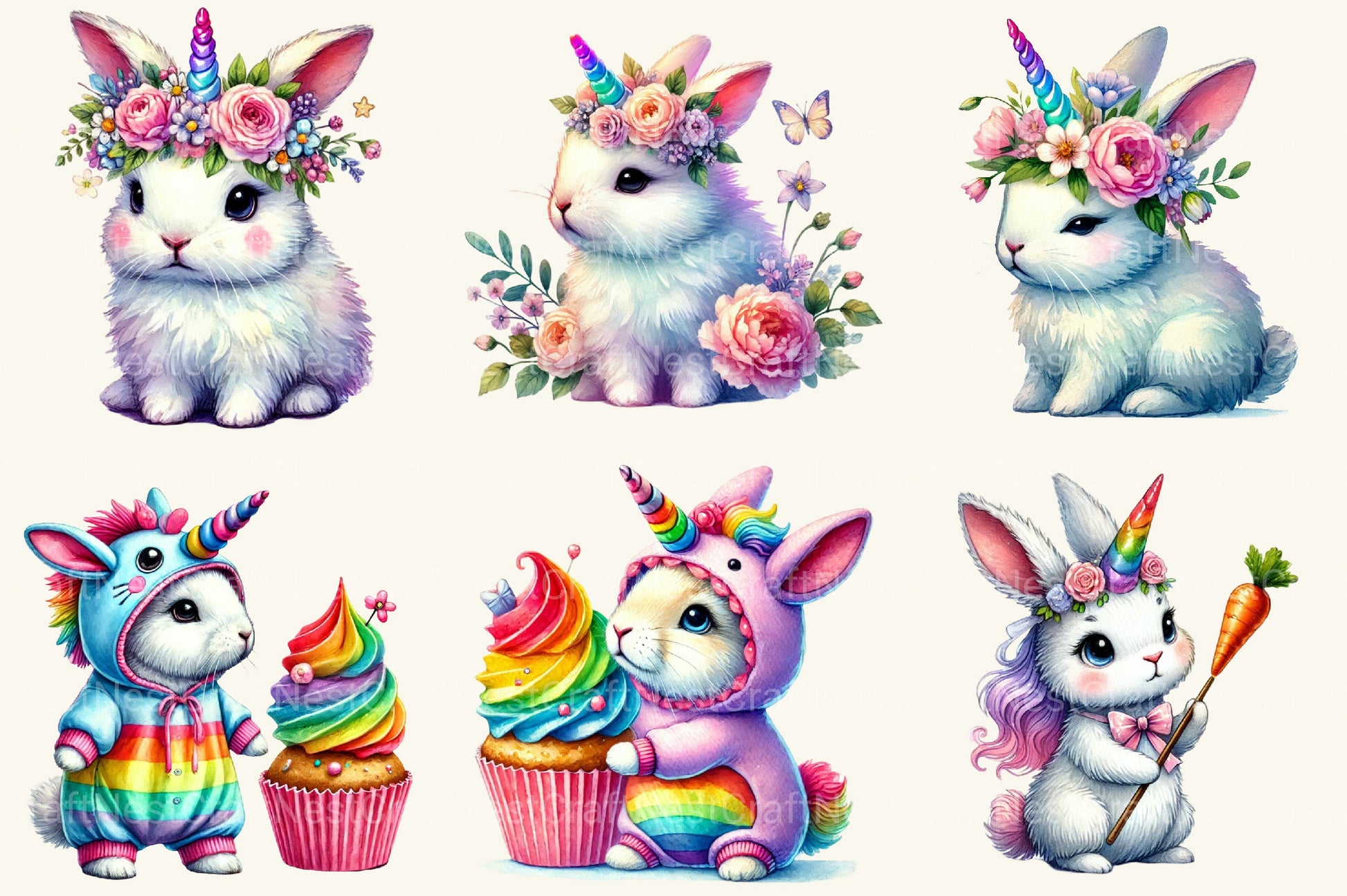 Unicorn Bunny Clipart Bundle - CraftNest - Digital Crafting and Art