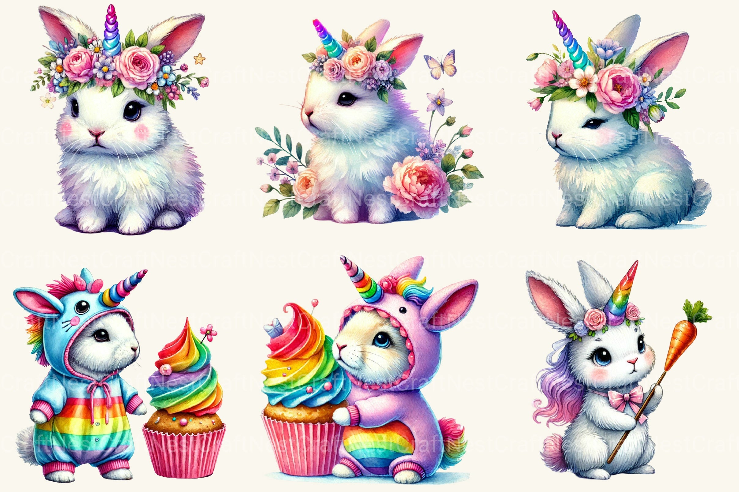 Unicorn Bunny Clipart Bundle - CraftNest - Digital Crafting and Art