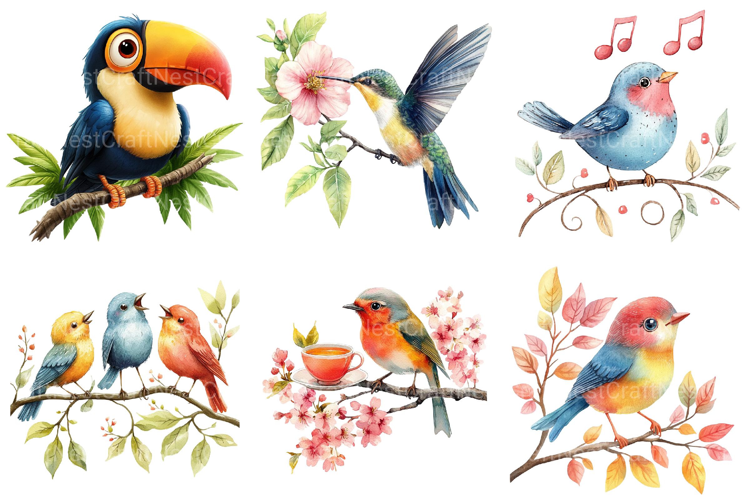 Cute Birds on Branch Clipart - CraftNest - Digital Crafting and Art