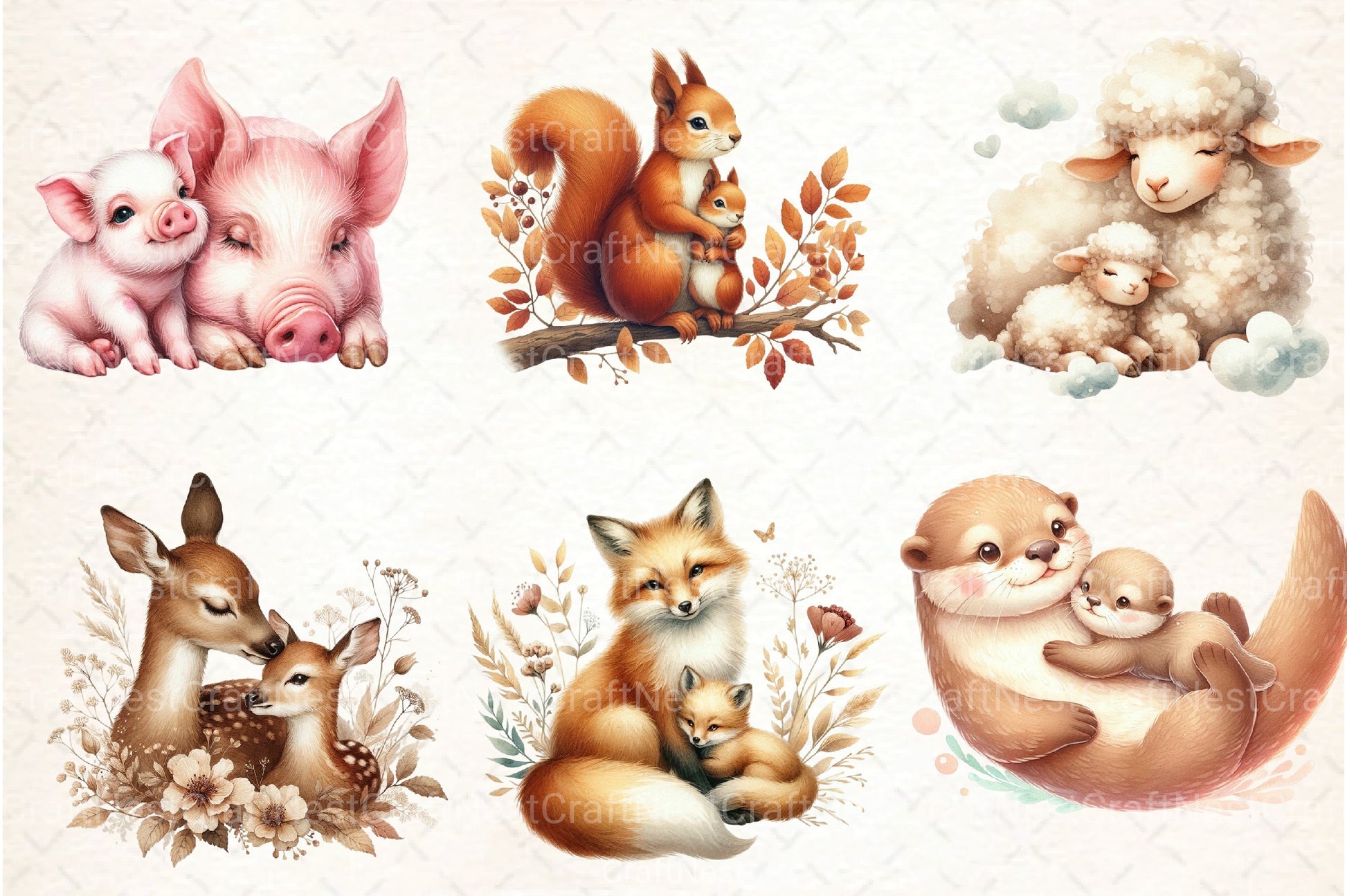 Cute Animal Mother's Day Clipart Bundle - CraftNest - Digital Crafting and Art