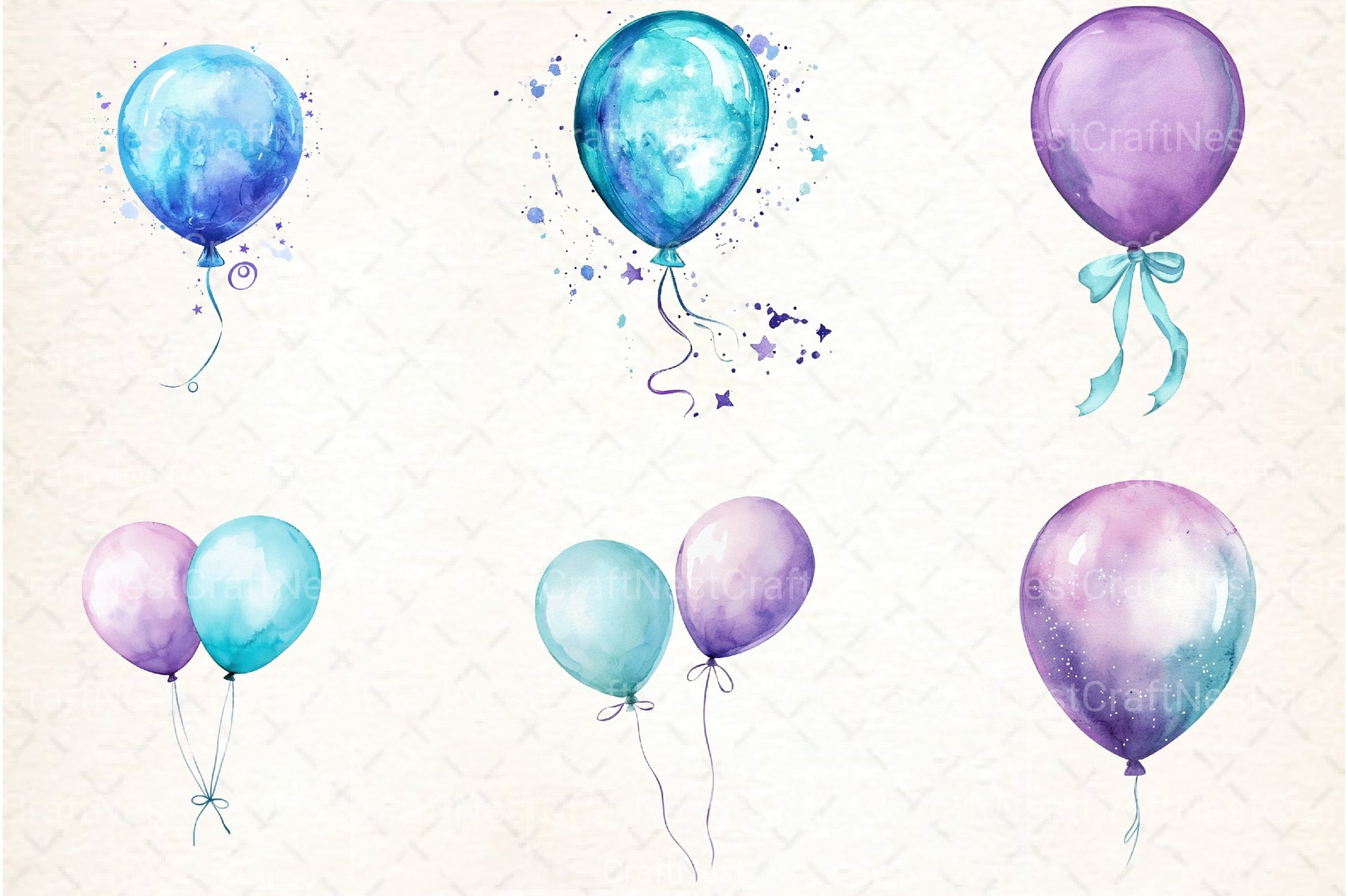 Aqua and Purple Balloons Clipart Bundle - CraftNest - Digital Crafting and Art