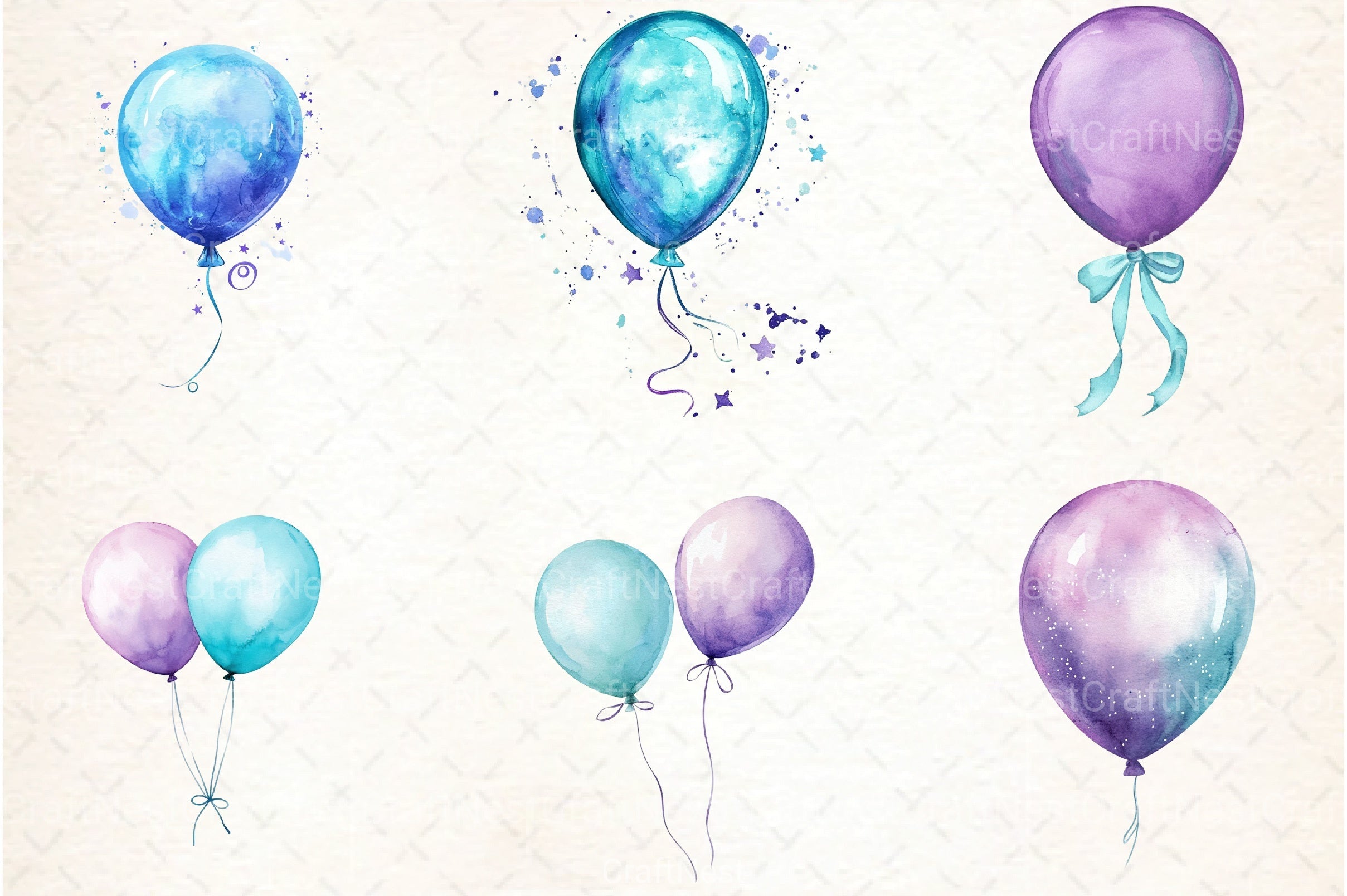 Aqua and Purple Balloons Clipart Bundle - CraftNest - Digital Crafting and Art