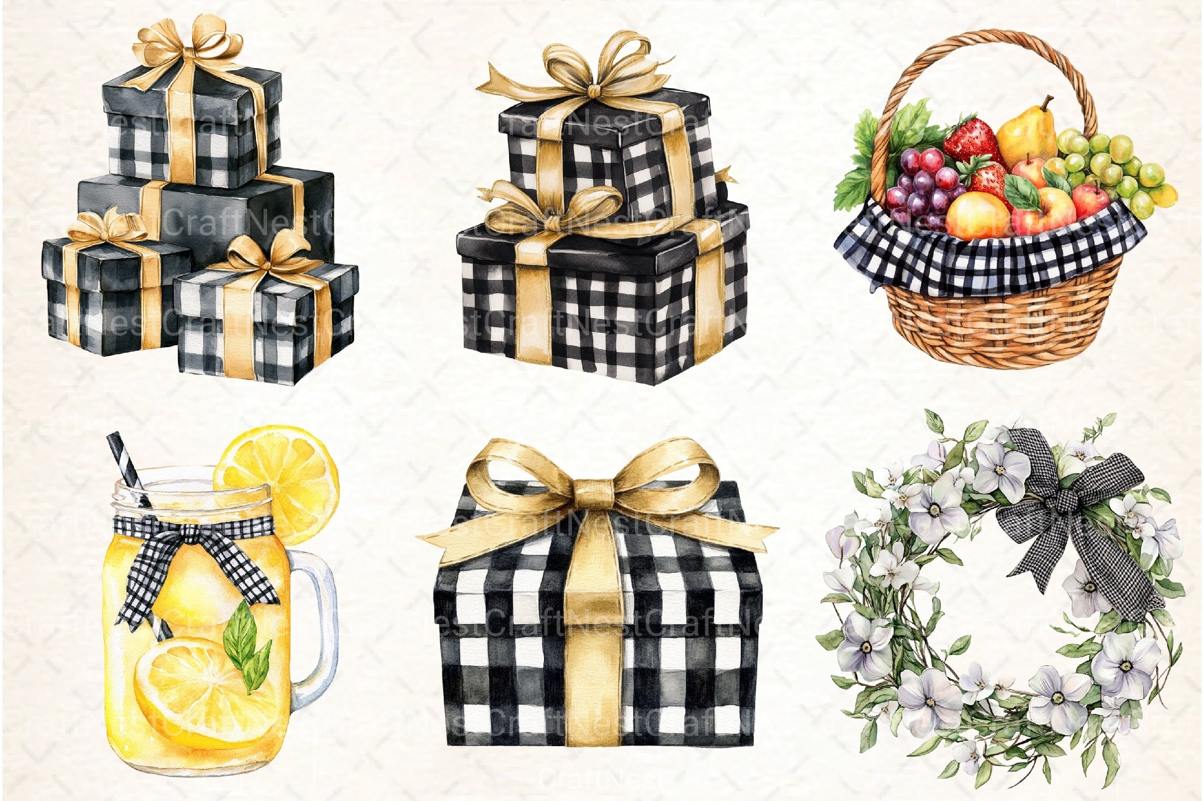 Luxury Black Gingham Summer Clipart Bundle 99 - CraftNest - Digital Crafting and Art