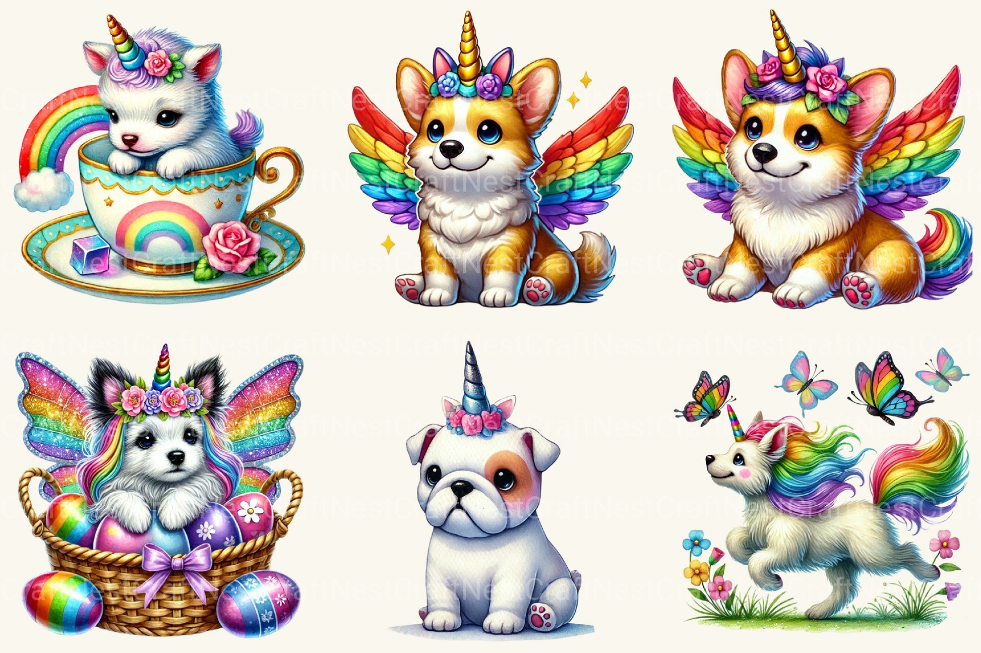 Unicorn Dogs Clipart Bundle - CraftNest - Digital Crafting and Art