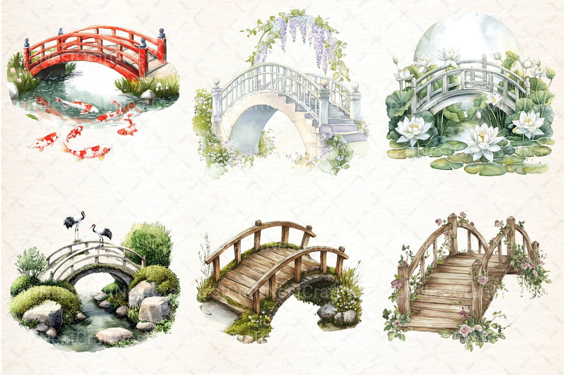 Serene Japanese Moon Bridge Clipart Bundle - CraftNest - Digital Crafting and Art