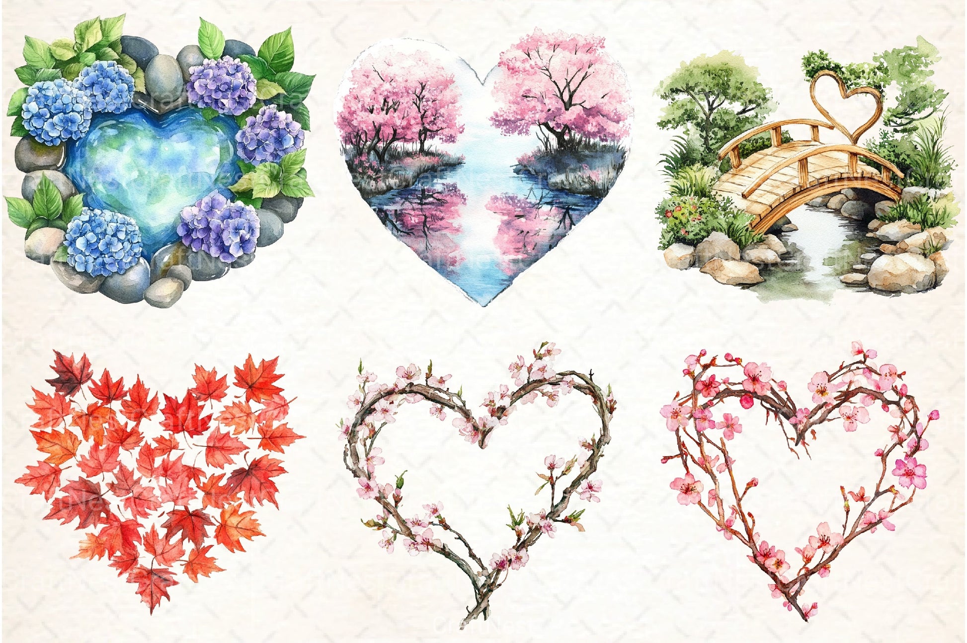 Japanese Garden Hearts Clipart Bundle - CraftNest - Digital Crafting and Art