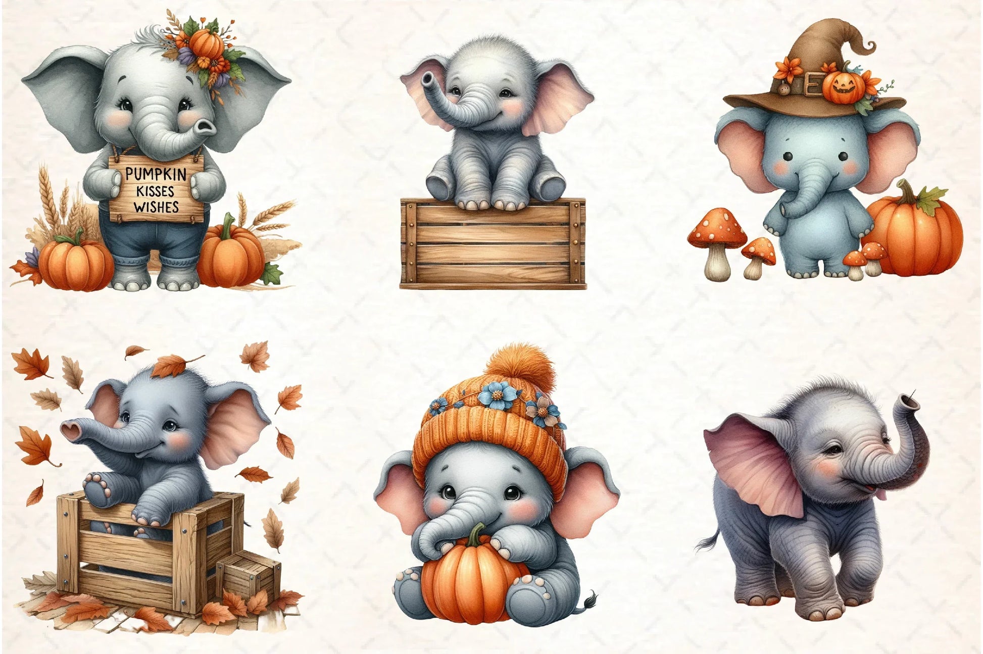 Cute Autumn Elephant Clipart Bundle - CraftNest - Digital Crafting and Art